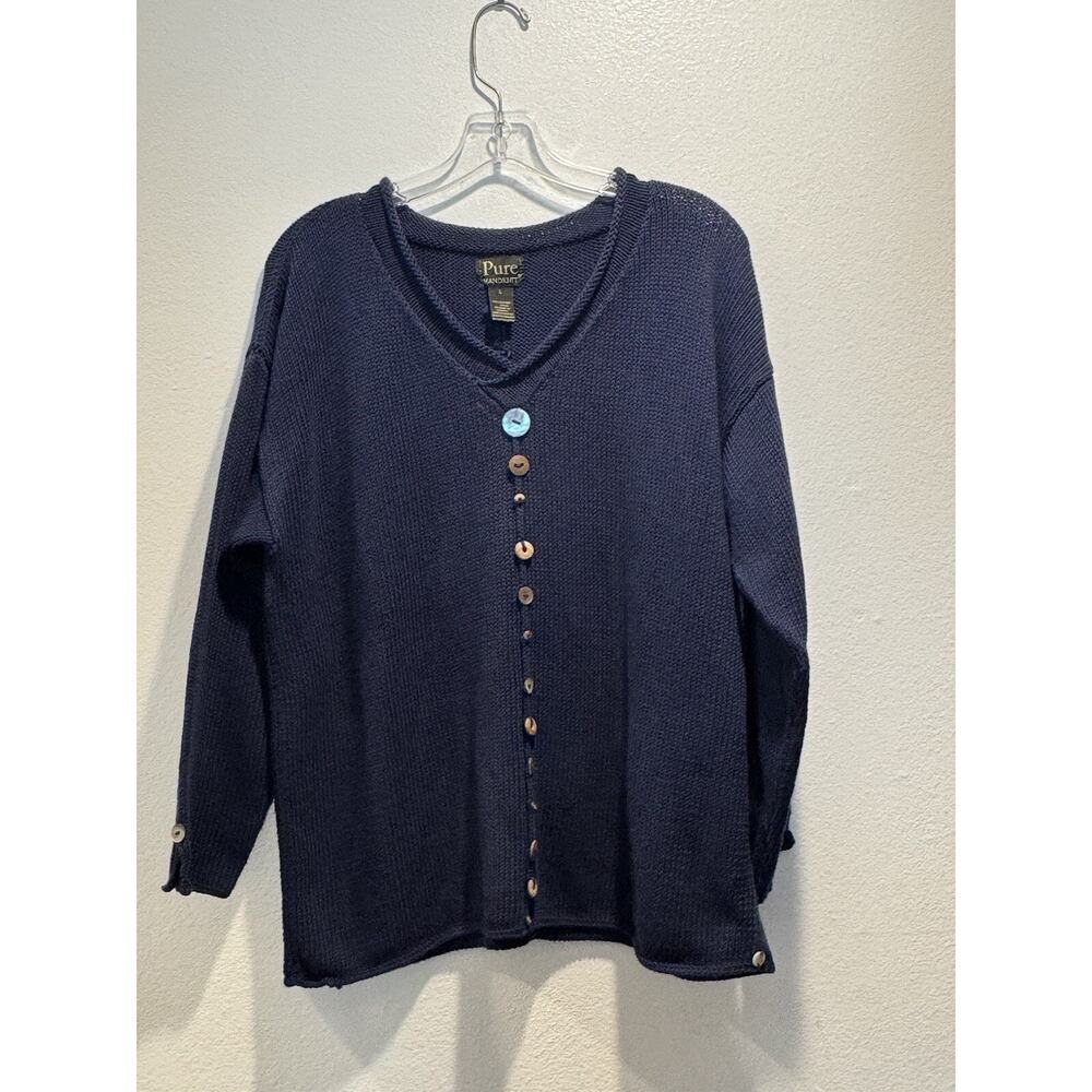 PURE Handknit Sweater Size Large Navy‎ Blue Long Sleeve Coastal Nautical Beach